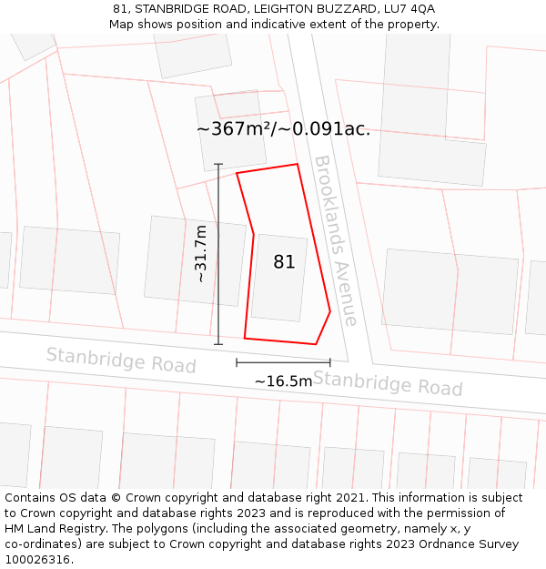81, STANBRIDGE ROAD, LEIGHTON BUZZARD, LU7 4QA: Plot and title map