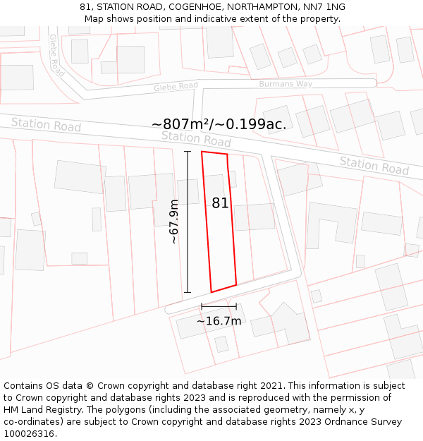81, STATION ROAD, COGENHOE, NORTHAMPTON, NN7 1NG: Plot and title map