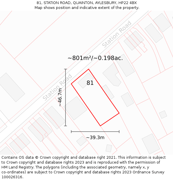 81, STATION ROAD, QUAINTON, AYLESBURY, HP22 4BX: Plot and title map