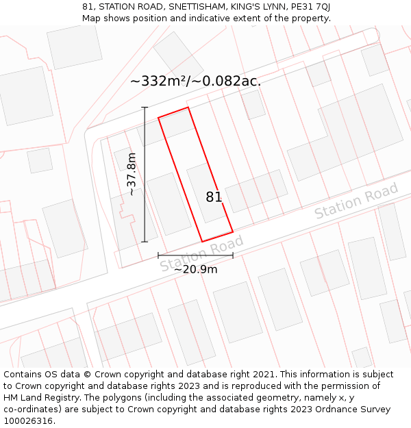 81, STATION ROAD, SNETTISHAM, KING'S LYNN, PE31 7QJ: Plot and title map