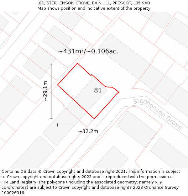 81, STEPHENSON GROVE, RAINHILL, PRESCOT, L35 9AB: Plot and title map