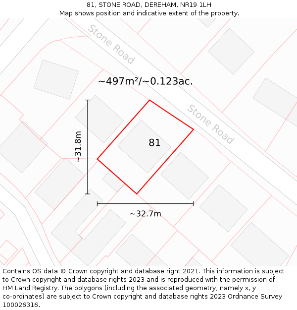 81, STONE ROAD, DEREHAM, NR19 1LH: Plot and title map