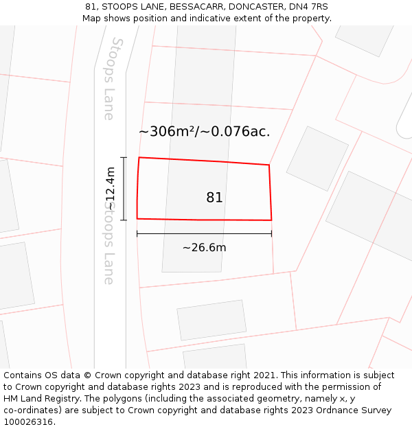 81, STOOPS LANE, BESSACARR, DONCASTER, DN4 7RS: Plot and title map