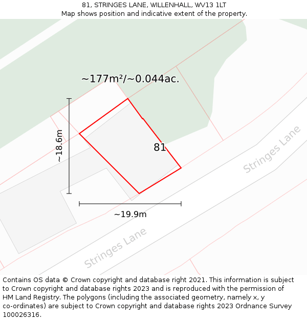 81, STRINGES LANE, WILLENHALL, WV13 1LT: Plot and title map
