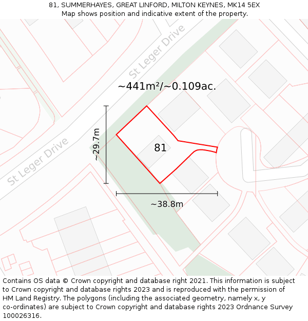 81, SUMMERHAYES, GREAT LINFORD, MILTON KEYNES, MK14 5EX: Plot and title map