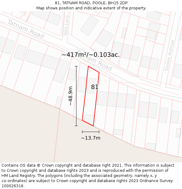 81, TATNAM ROAD, POOLE, BH15 2DP: Plot and title map