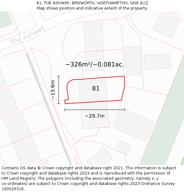 81, THE ASHWAY, BRIXWORTH, NORTHAMPTON, NN6 9UZ: Plot and title map
