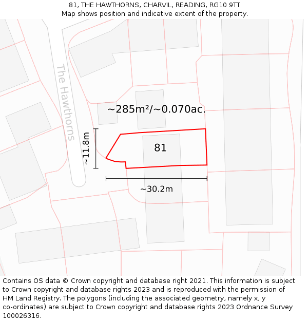 81, THE HAWTHORNS, CHARVIL, READING, RG10 9TT: Plot and title map