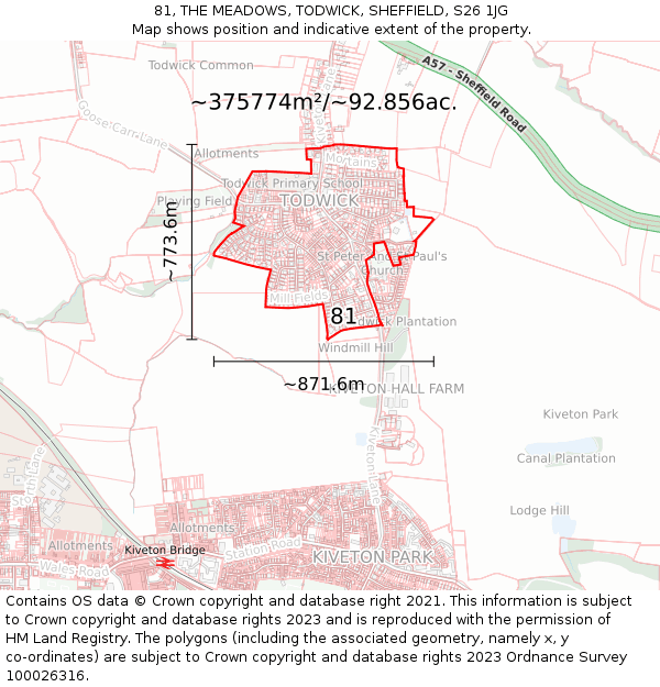 81, THE MEADOWS, TODWICK, SHEFFIELD, S26 1JG: Plot and title map