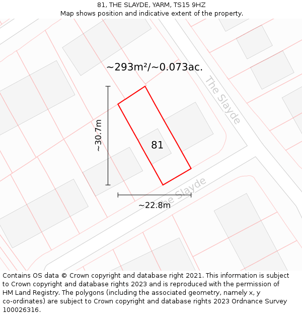 81, THE SLAYDE, YARM, TS15 9HZ: Plot and title map