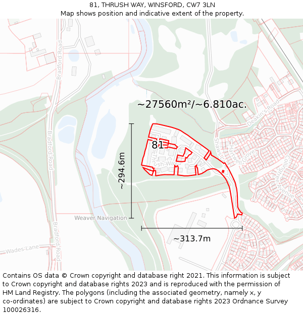 81, THRUSH WAY, WINSFORD, CW7 3LN: Plot and title map