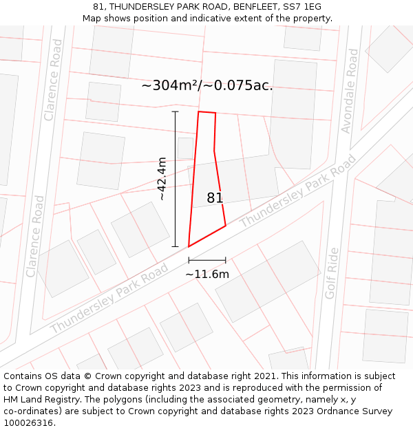 81, THUNDERSLEY PARK ROAD, BENFLEET, SS7 1EG: Plot and title map