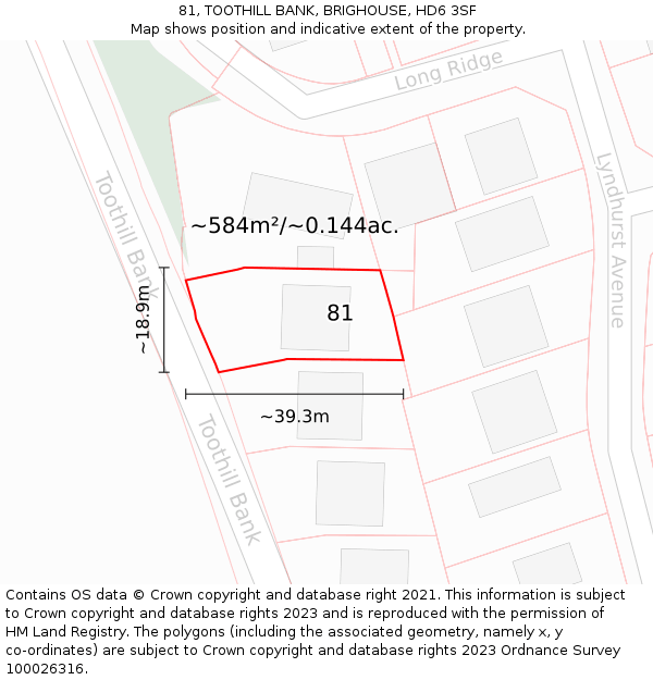 81, TOOTHILL BANK, BRIGHOUSE, HD6 3SF: Plot and title map