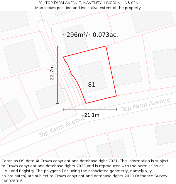 81, TOP FARM AVENUE, NAVENBY, LINCOLN, LN5 0FN: Plot and title map