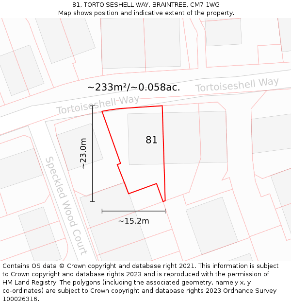 81, TORTOISESHELL WAY, BRAINTREE, CM7 1WG: Plot and title map