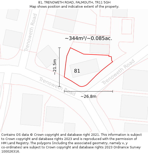 81, TRENOWETH ROAD, FALMOUTH, TR11 5GH: Plot and title map