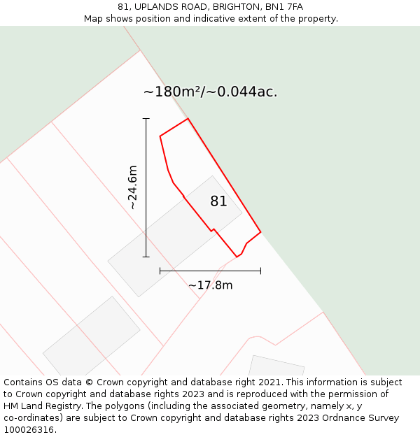 81, UPLANDS ROAD, BRIGHTON, BN1 7FA: Plot and title map