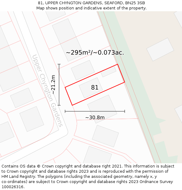 81, UPPER CHYNGTON GARDENS, SEAFORD, BN25 3SB: Plot and title map