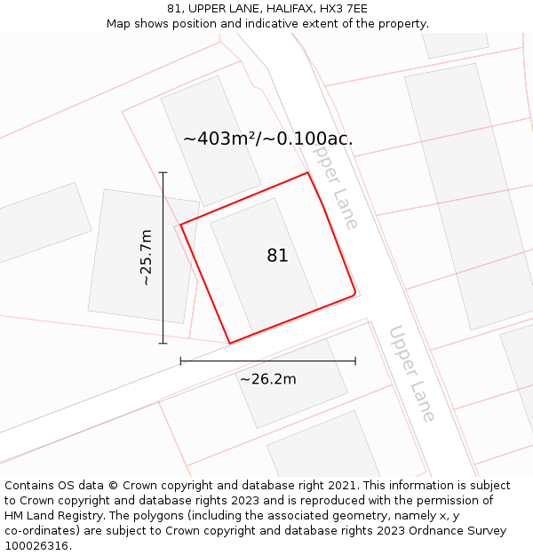81, UPPER LANE, HALIFAX, HX3 7EE: Plot and title map