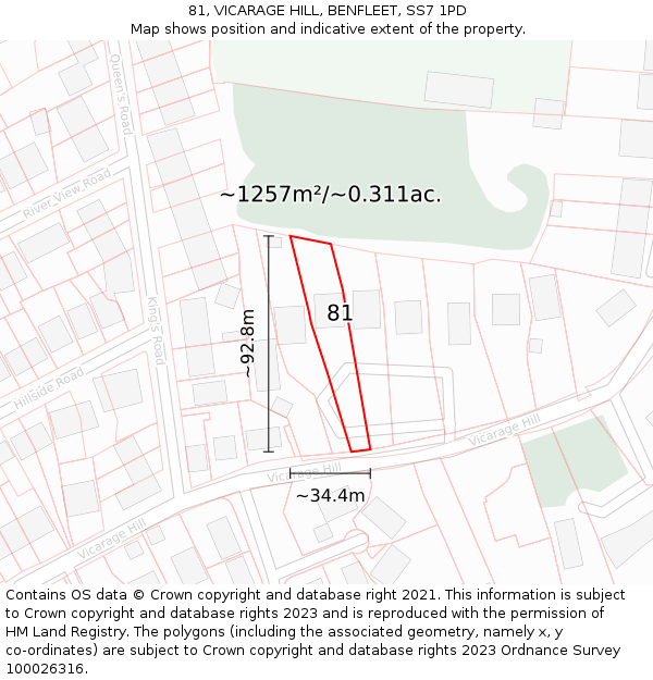81, VICARAGE HILL, BENFLEET, SS7 1PD: Plot and title map