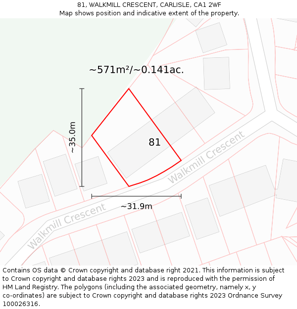 81, WALKMILL CRESCENT, CARLISLE, CA1 2WF: Plot and title map