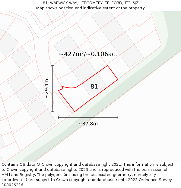 81, WARWICK WAY, LEEGOMERY, TELFORD, TF1 6JZ: Plot and title map