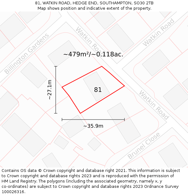 81, WATKIN ROAD, HEDGE END, SOUTHAMPTON, SO30 2TB: Plot and title map