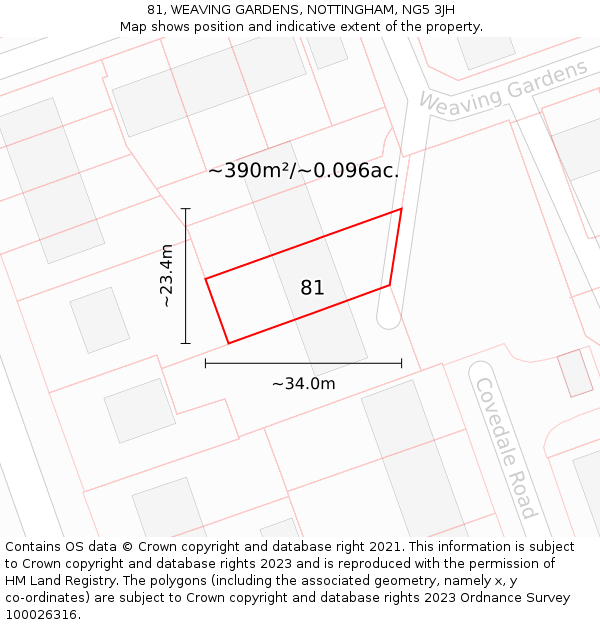 81, WEAVING GARDENS, NOTTINGHAM, NG5 3JH: Plot and title map