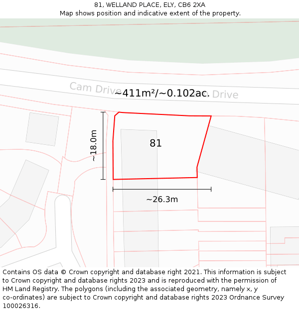 81, WELLAND PLACE, ELY, CB6 2XA: Plot and title map