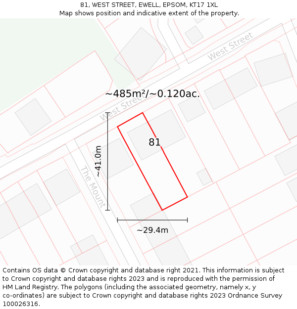 81, WEST STREET, EWELL, EPSOM, KT17 1XL: Plot and title map