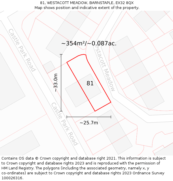 81, WESTACOTT MEADOW, BARNSTAPLE, EX32 8QX: Plot and title map