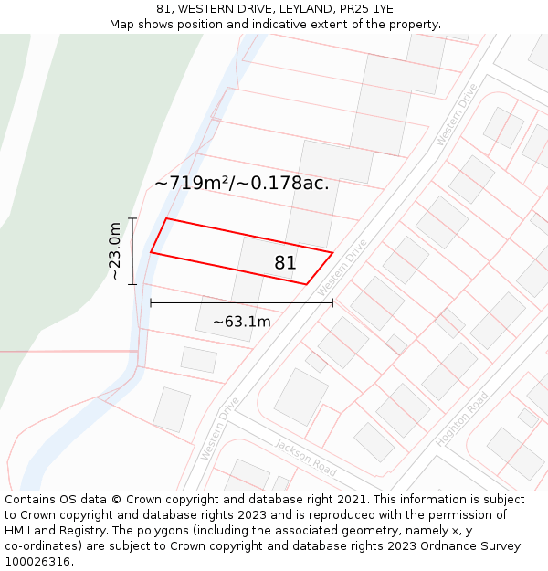 81, WESTERN DRIVE, LEYLAND, PR25 1YE: Plot and title map