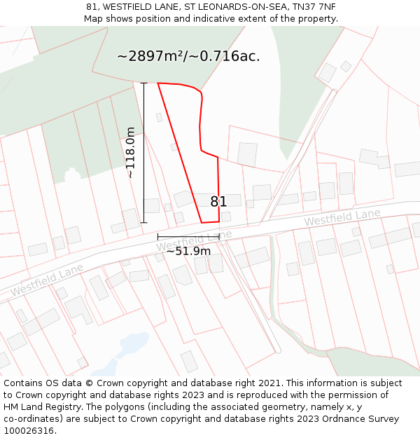 81, WESTFIELD LANE, ST LEONARDS-ON-SEA, TN37 7NF: Plot and title map