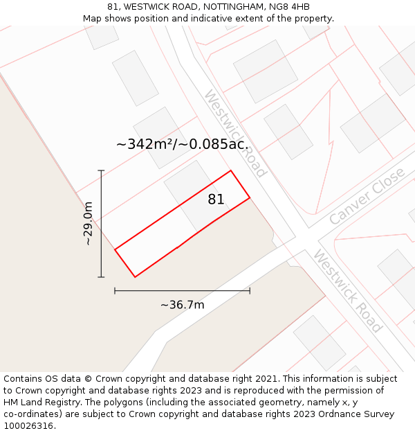 81, WESTWICK ROAD, NOTTINGHAM, NG8 4HB: Plot and title map