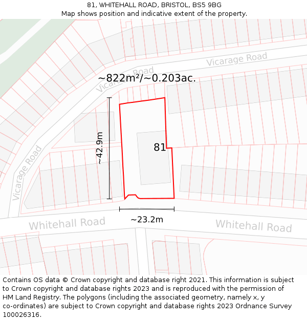 81, WHITEHALL ROAD, BRISTOL, BS5 9BG: Plot and title map