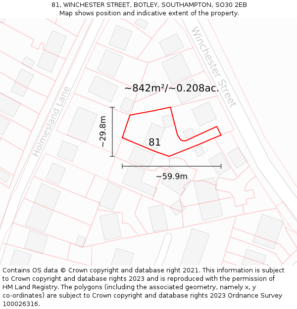 81, WINCHESTER STREET, BOTLEY, SOUTHAMPTON, SO30 2EB: Plot and title map