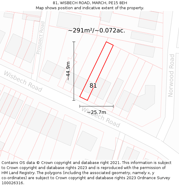 81, WISBECH ROAD, MARCH, PE15 8EH: Plot and title map