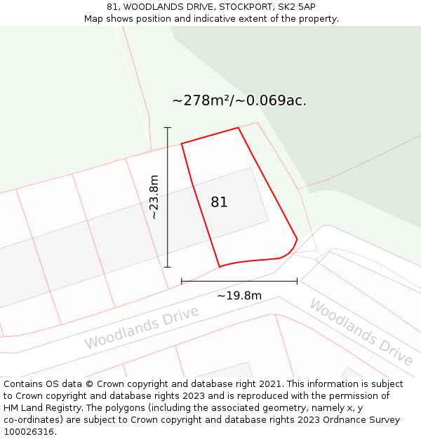 81, WOODLANDS DRIVE, STOCKPORT, SK2 5AP: Plot and title map