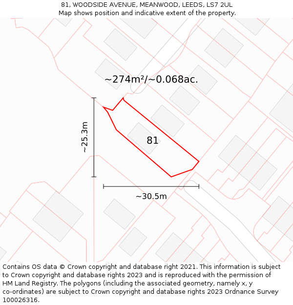 81, WOODSIDE AVENUE, MEANWOOD, LEEDS, LS7 2UL: Plot and title map