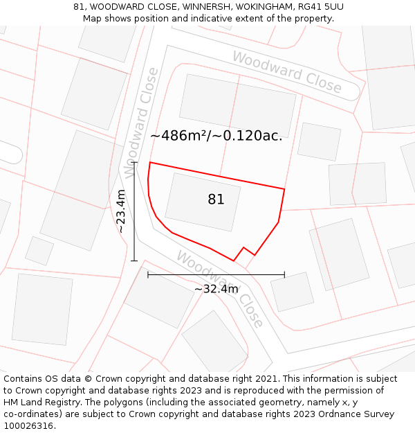 81, WOODWARD CLOSE, WINNERSH, WOKINGHAM, RG41 5UU: Plot and title map