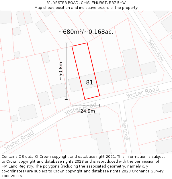 81, YESTER ROAD, CHISLEHURST, BR7 5HW: Plot and title map