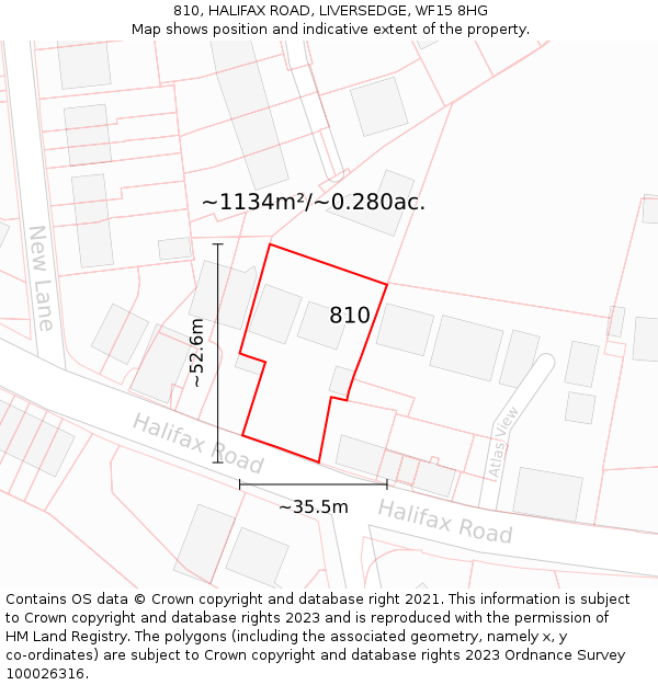 810, HALIFAX ROAD, LIVERSEDGE, WF15 8HG: Plot and title map