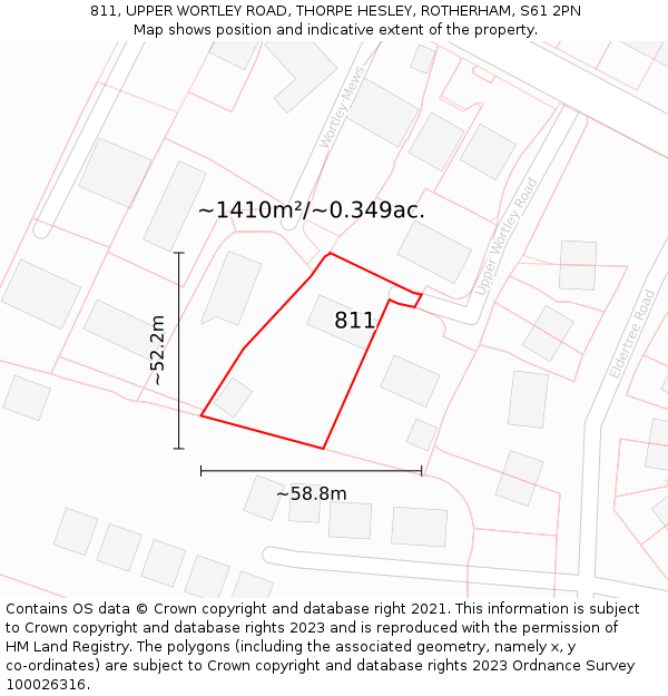 811, UPPER WORTLEY ROAD, THORPE HESLEY, ROTHERHAM, S61 2PN: Plot and title map