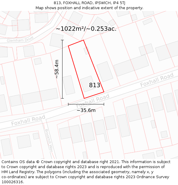 813, FOXHALL ROAD, IPSWICH, IP4 5TJ: Plot and title map