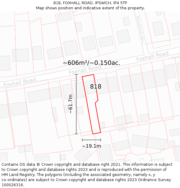 818, FOXHALL ROAD, IPSWICH, IP4 5TP: Plot and title map