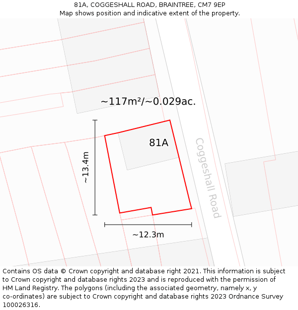 81A, COGGESHALL ROAD, BRAINTREE, CM7 9EP: Plot and title map