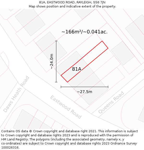 81A, EASTWOOD ROAD, RAYLEIGH, SS6 7JN: Plot and title map