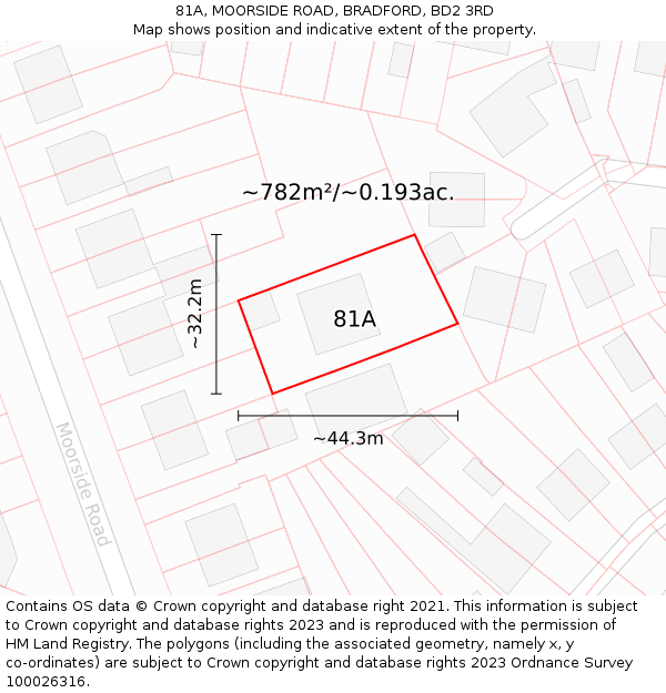 81A, MOORSIDE ROAD, BRADFORD, BD2 3RD: Plot and title map