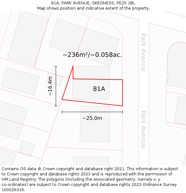 81A, PARK AVENUE, SKEGNESS, PE25 1BL: Plot and title map