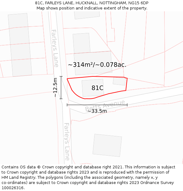 81C, FARLEYS LANE, HUCKNALL, NOTTINGHAM, NG15 6DP: Plot and title map
